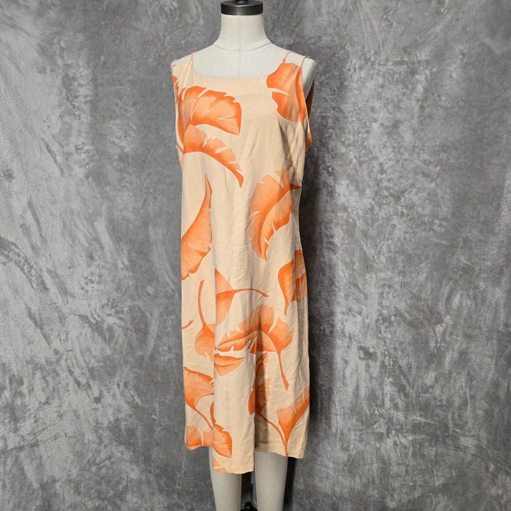 Tori Richard Slip Dress Women 14 Apricot Silk Leaf Collage Tropical Midi Coastal